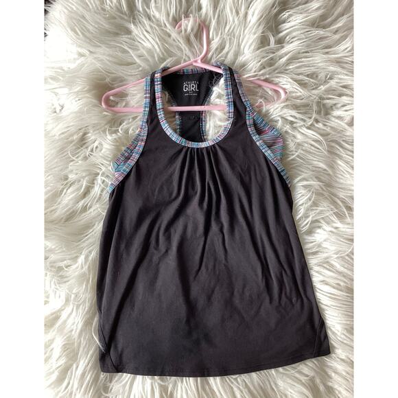 Athleta Girl Tennis Running Athletic Bra Tank Shirt Sports Black Size Small/7 - Picture 1 of 7